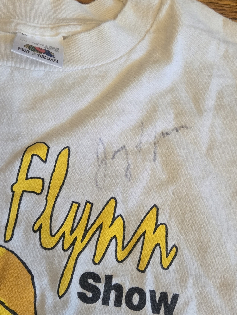 The Jimmy Flynn Show Graphic Tee - White with Yellow Print - Picture 3 of 5